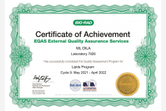 Сертифікат участі в програмі зовнішньої оцінки якості EQAS (Ліпіди)