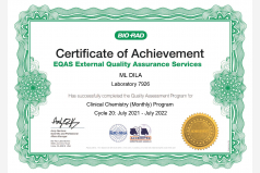Сертификат участия в программе внешней оценки качества EQAS (Биохимия)
