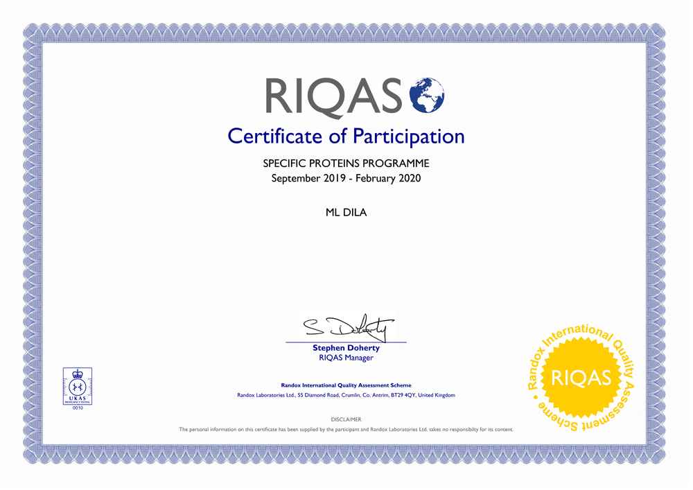 Фото - Сертифікати про успішне проходження зовнішньої оцінки якості за системами RIQAS (Великобританія)